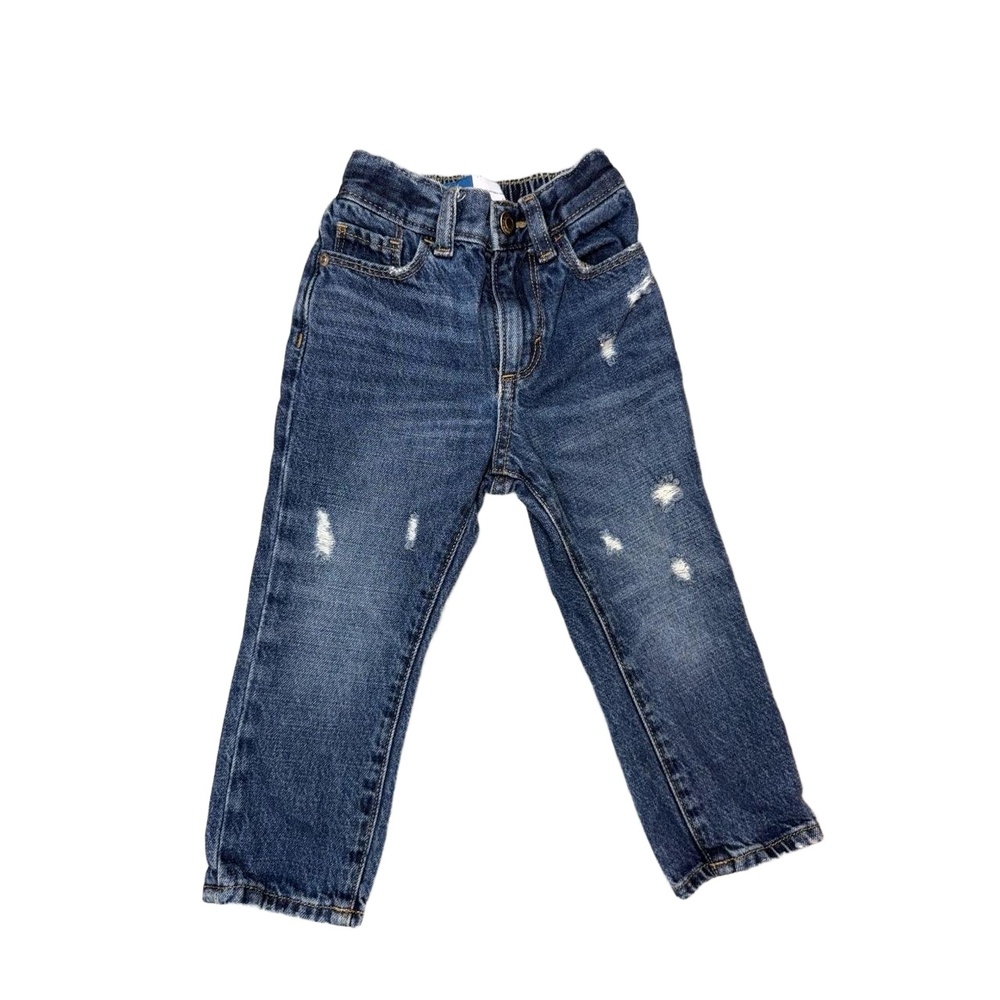 Old Navy Jeans 18-24M Unisex Blue Distressed Button Fly Elastic Waistband Cotton - Picture 1 of 6